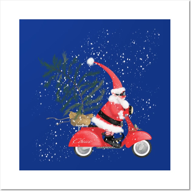 Santa on His Scooter Wall Art by DesignCat